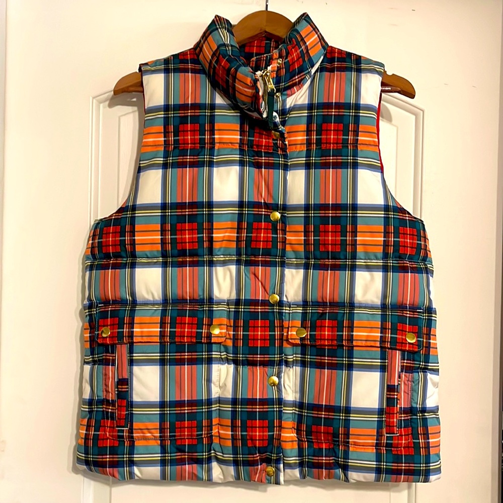 J Crew NWOT Fair Trade Recycled Primaloft Puffer Vest in Tartan Plaid